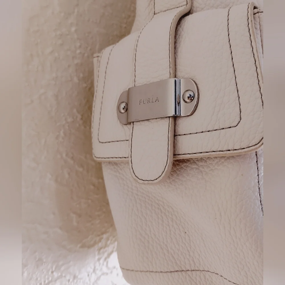 Furla White Pebbled Leather Hobo Bag